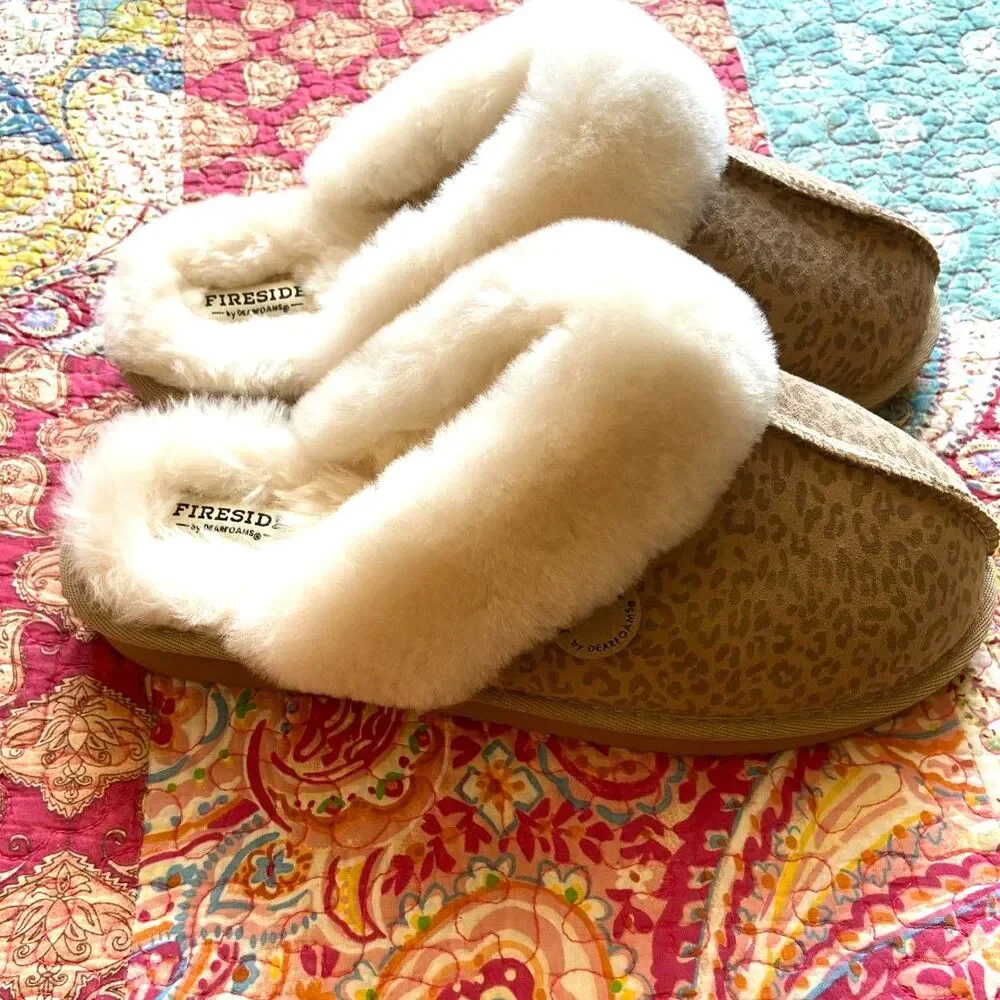 Dearfoam Fireside NWT Leopard Slippers Shearling Scuff Size 11 Women's - Picture 8 of 9